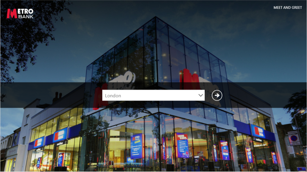 Screenshot of Welcome screen in Metro Bank greeter app