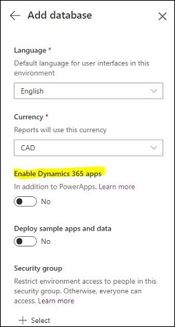 Enable Dynamics 365 apps