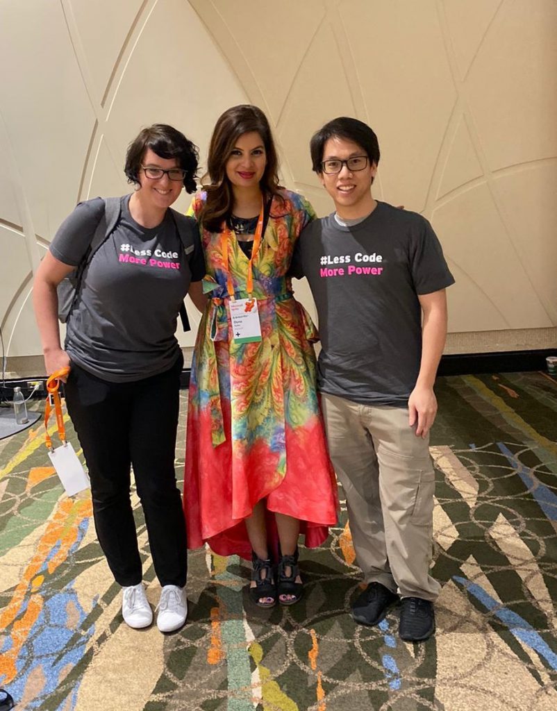Manuela Pichler, Brian Dang and Dona Sarkar pose for a picture at Microsoft Ignite 2019