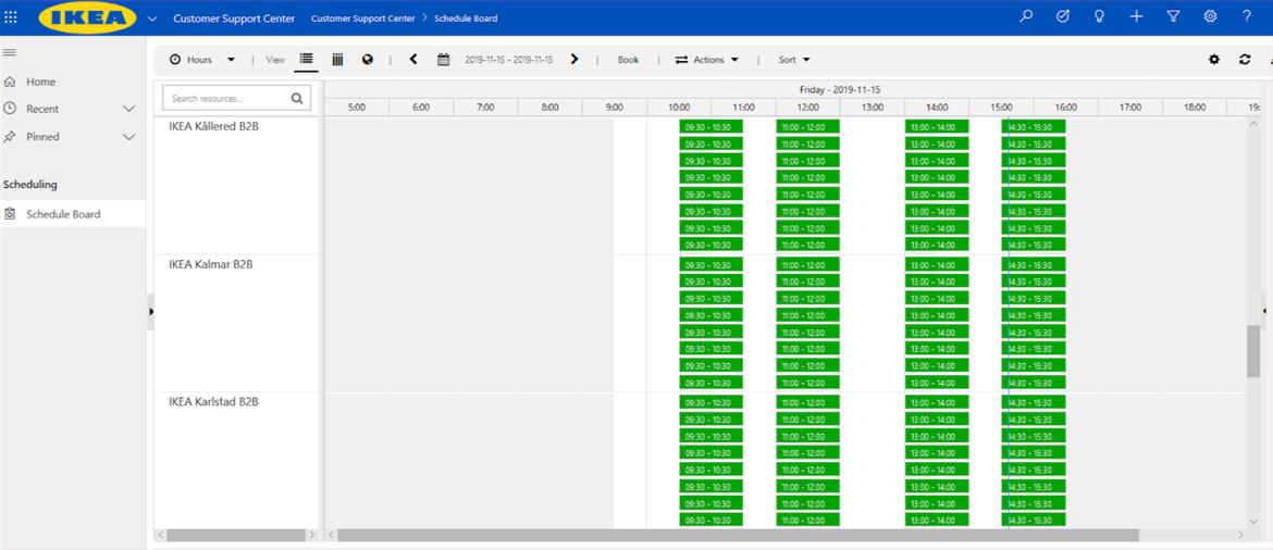Screenshot of model-driven app for Customer Support Center to manage scheduling