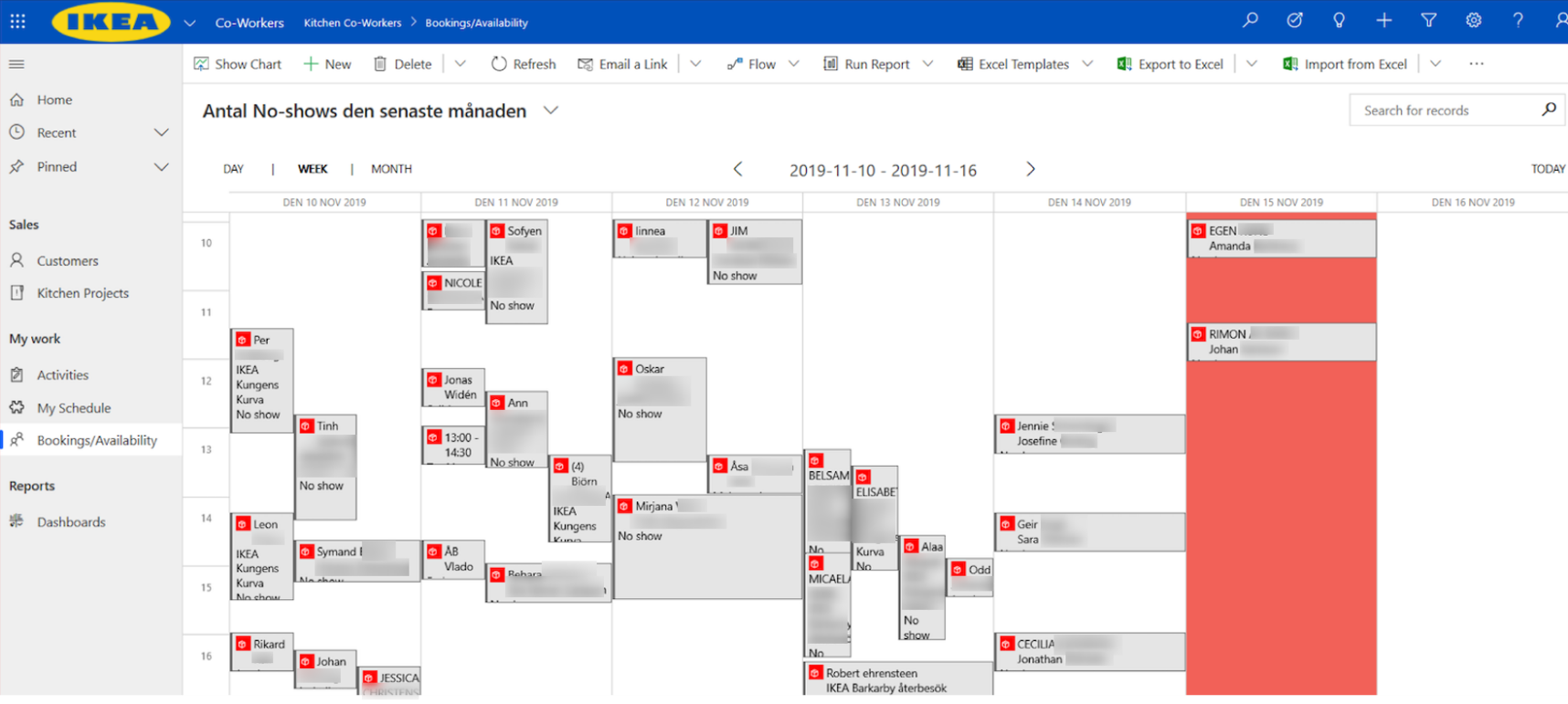 Screenshot of calendar view within model-driven app