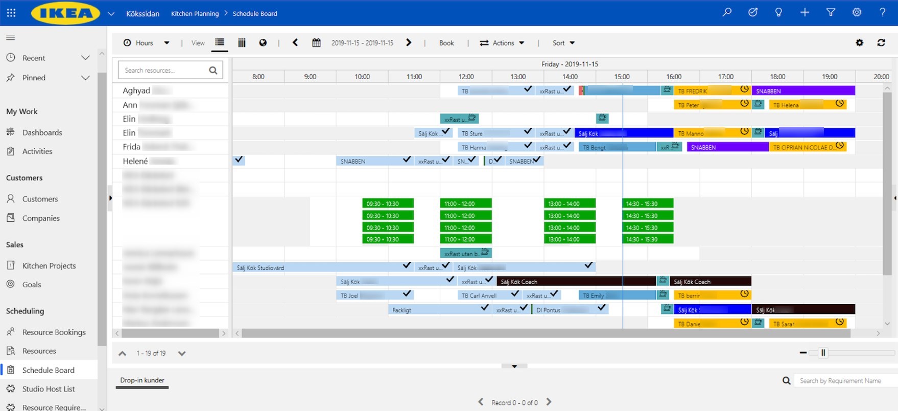 Screenshot of tool used for scheduling