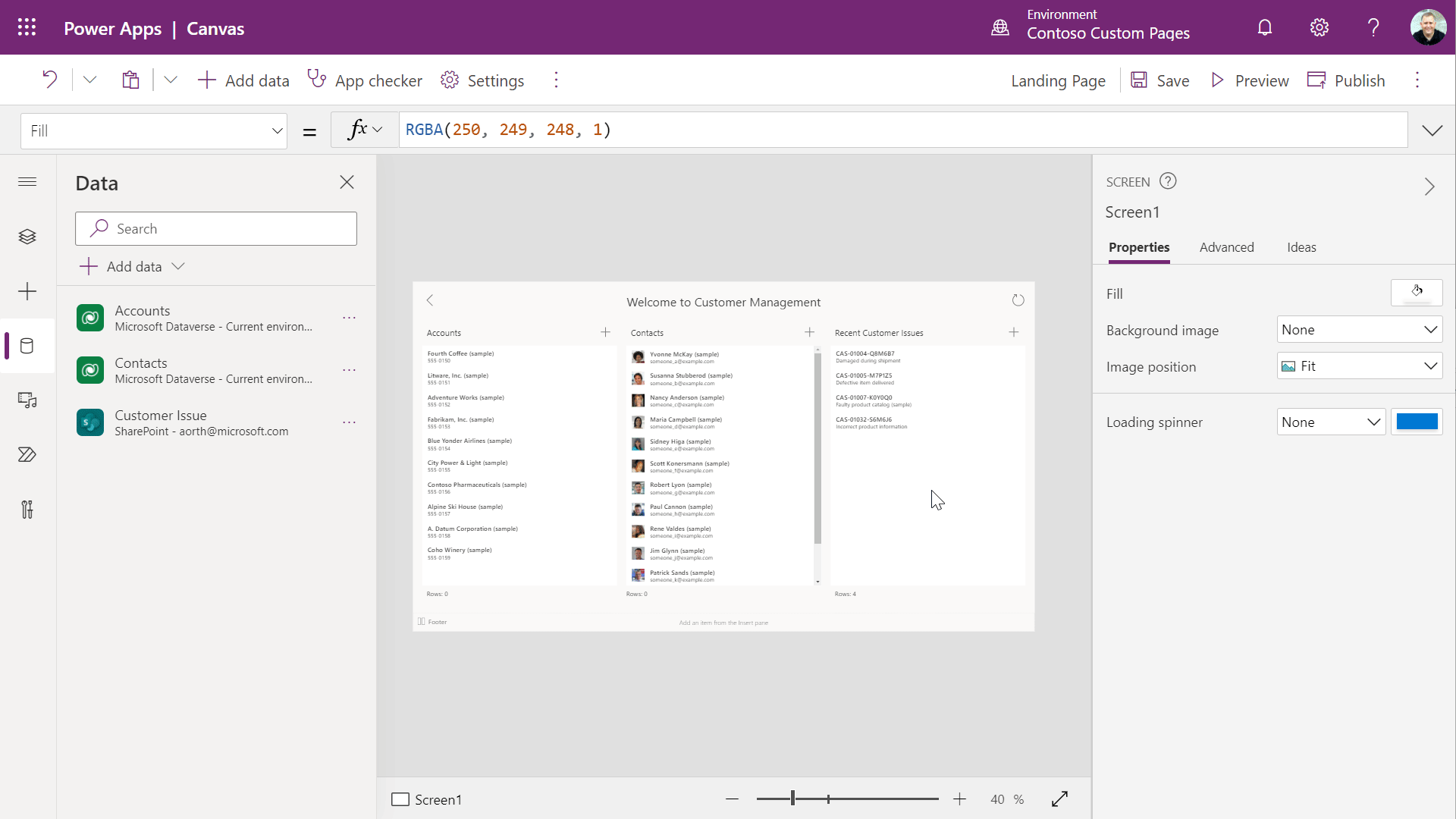 Canvas designer authoring custom page with connectors
