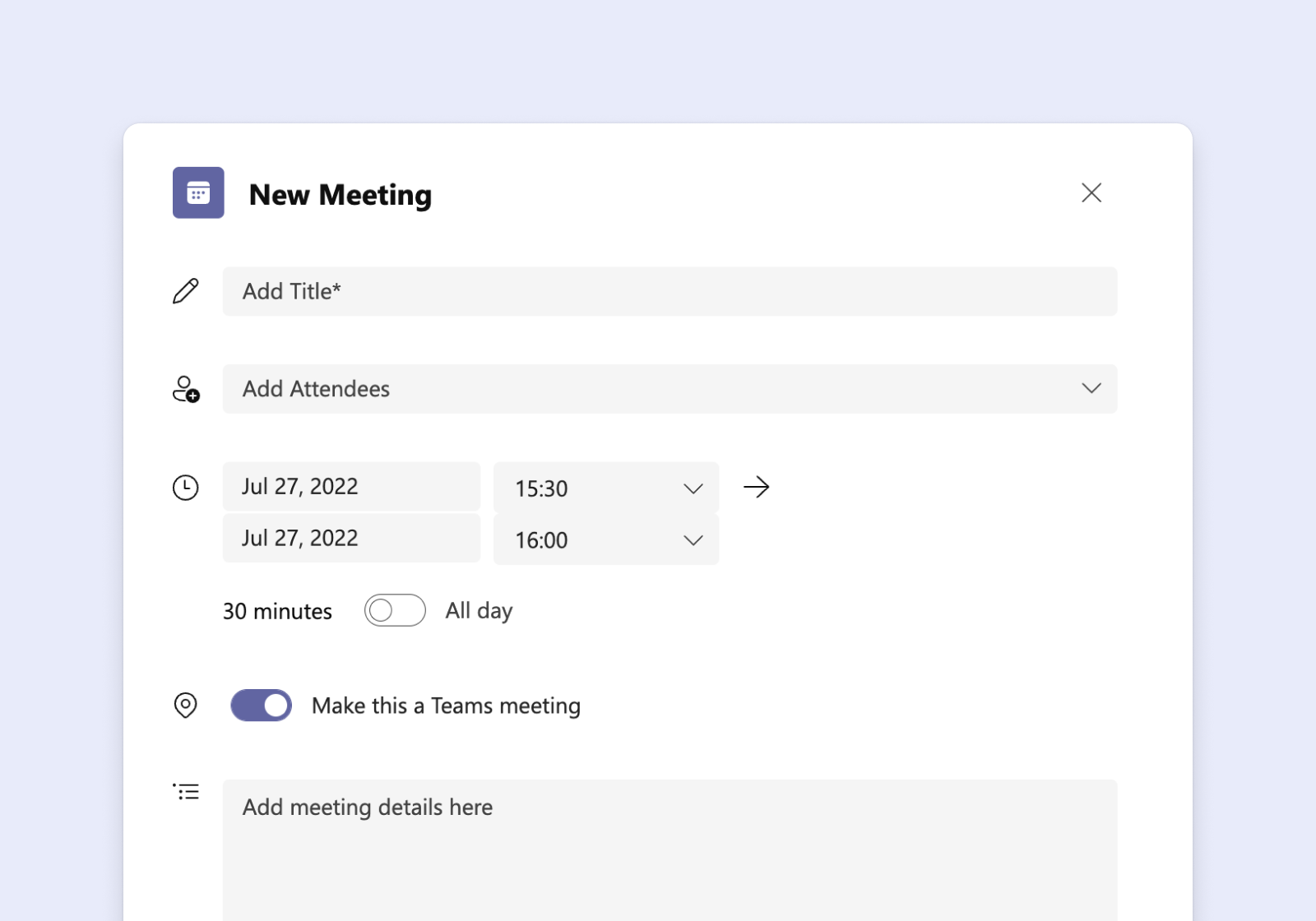 Control experience when creating an internal meeting