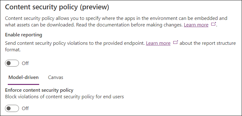 Content security policy setting in Power Platform Admin Center