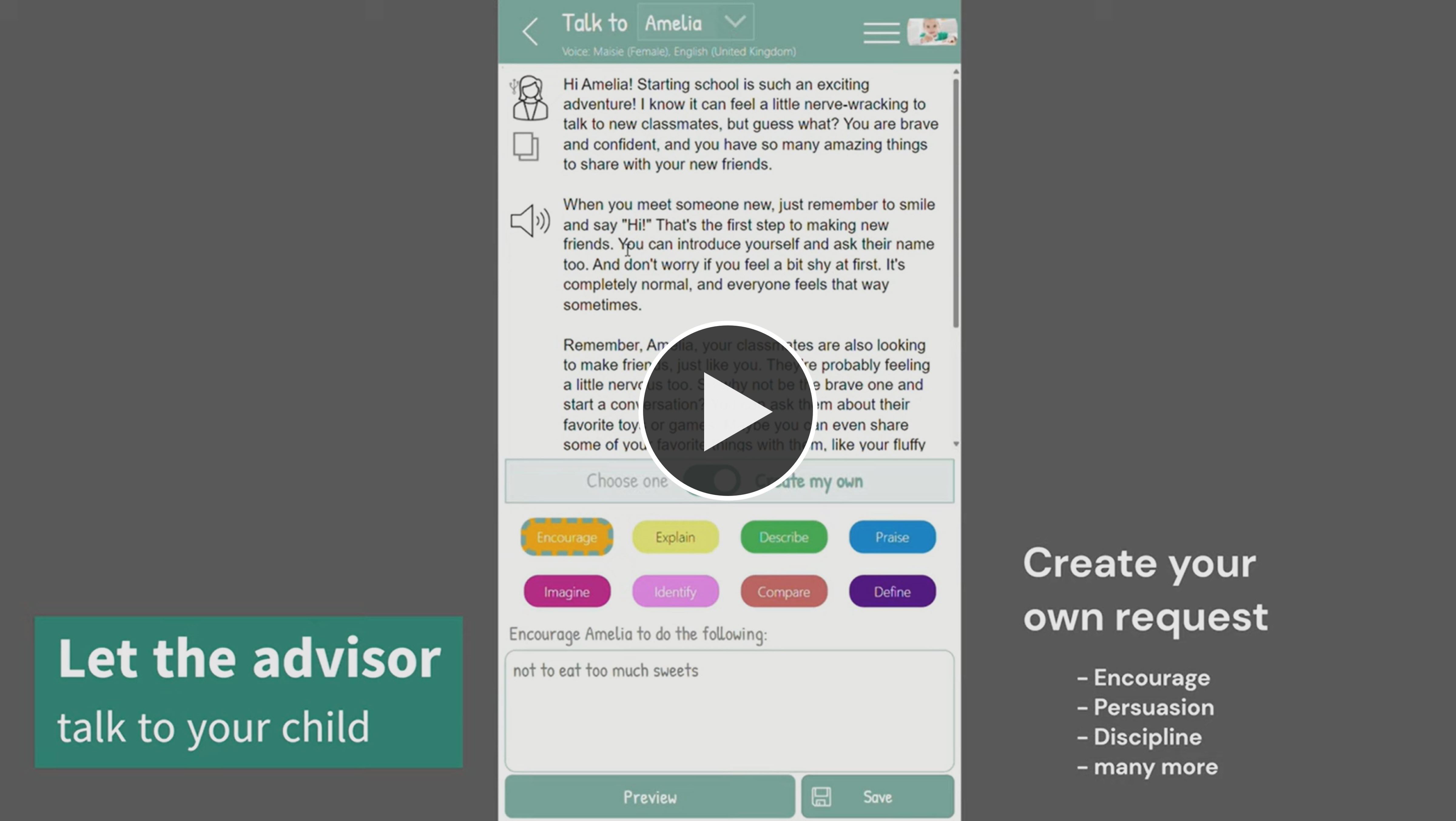 Parents Advisor app allows parents and children to interact with generative AI to create tailored learning experiences in the form of written and aural comprehension.