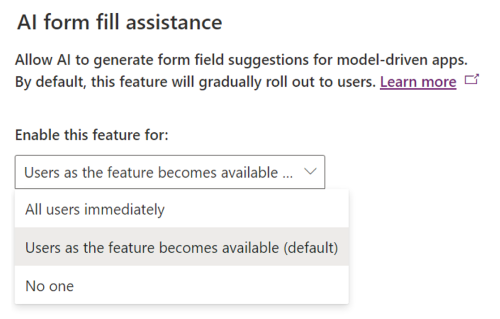 Manage form fill assistance with setting in Power Platform admin center